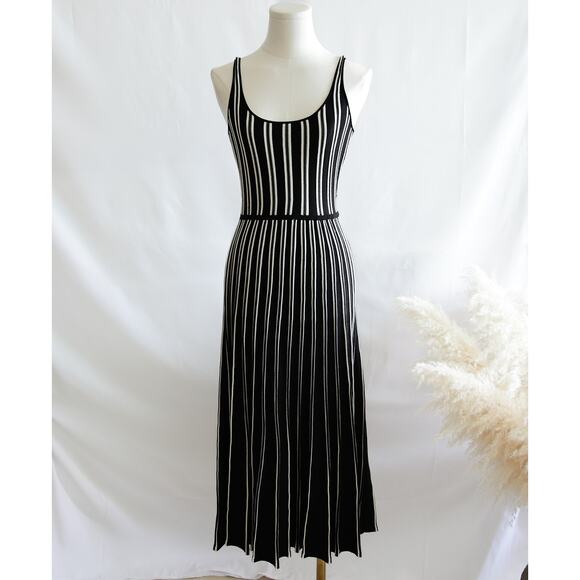 ZARA Knit Black and White Striped Midi dress size S - Picture 2 of 6